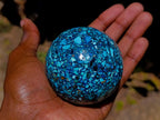 Polished Chrysocolla, Azurite and Malachite Conglomerate Sphere with a Wooden Stand x 1 From Congo (Copy)