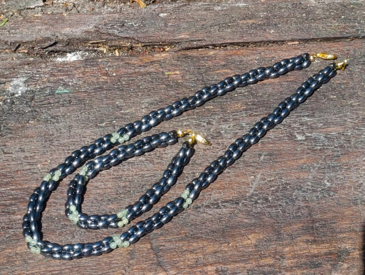Hand Made Triple Silver Hematite Twisted Bead Necklace and Bracelet Set x 1  From China