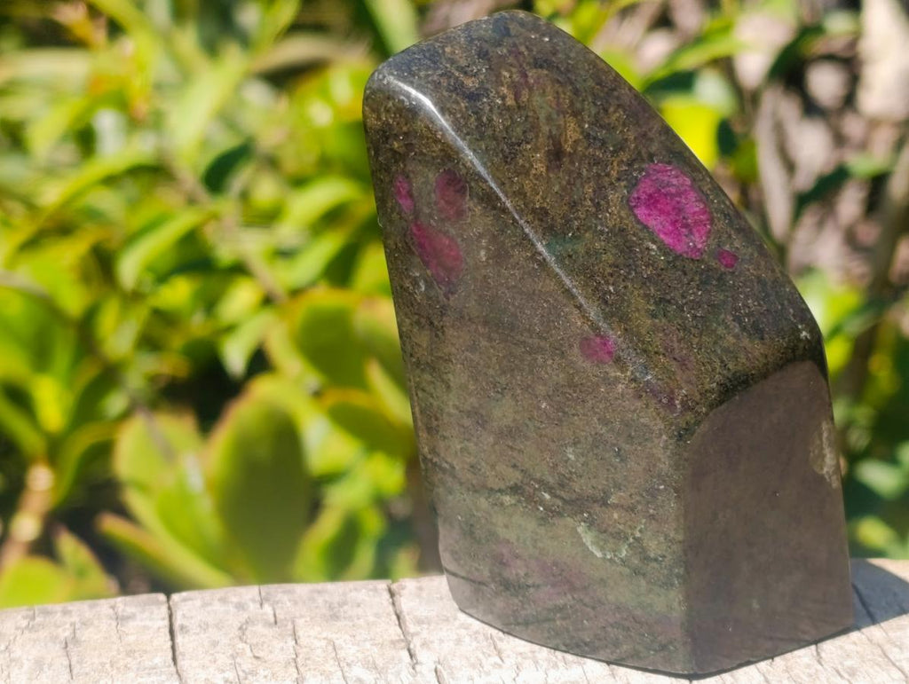 Polished Red Fluorescent Ruby Corundum in Chrome Green Verdite Free Form x 1 From Zimbabwe