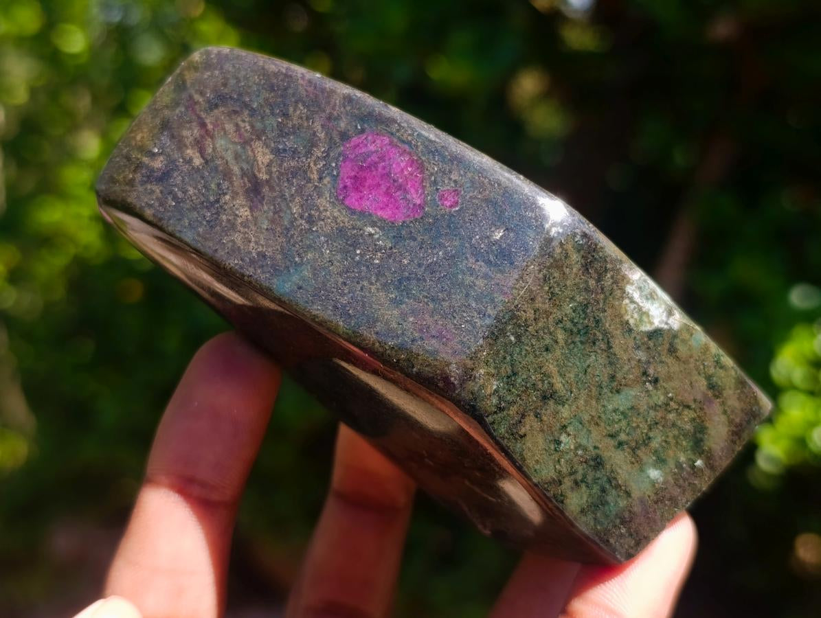 Polished Red Fluorescent Ruby Corundum in Chrome Green Verdite Free Form x 1 From Zimbabwe