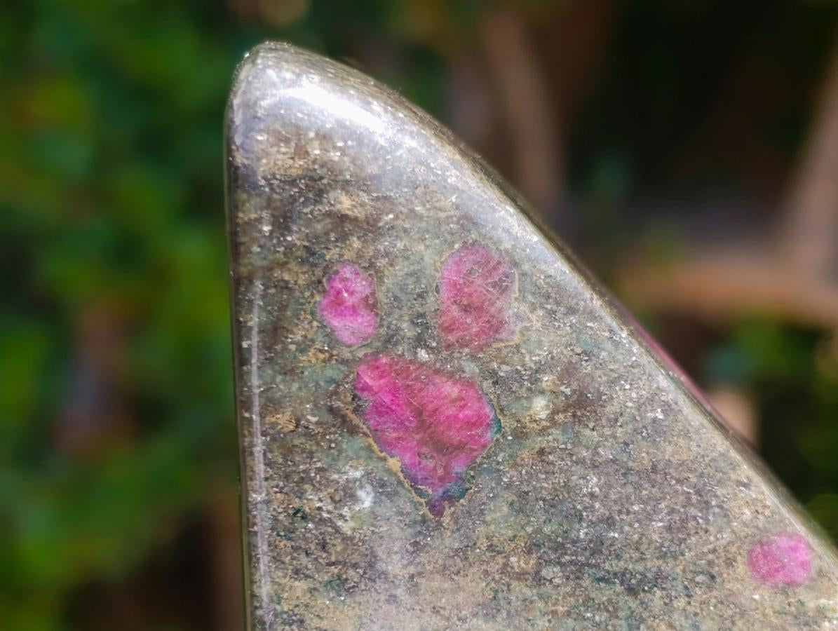 Polished Red Fluorescent Ruby Corundum in Chrome Green Verdite Free Form x 1 From Zimbabwe
