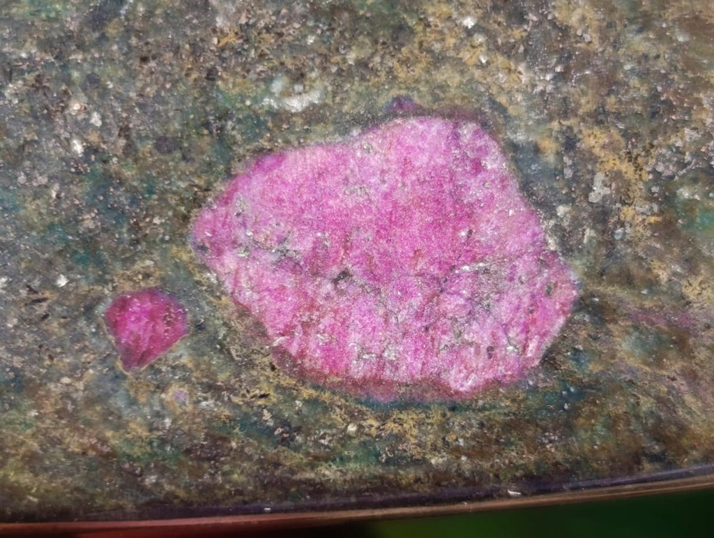 Polished Red Fluorescent Ruby Corundum in Chrome Green Verdite Free Form x 1 From Zimbabwe