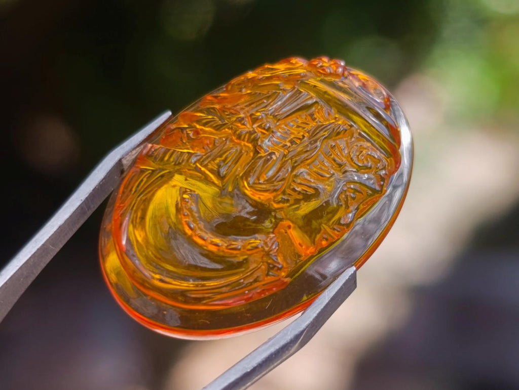 Hand Made Beautiful Fossil Amber Carved Princess Intaglio Cabochon x 1 From Poland