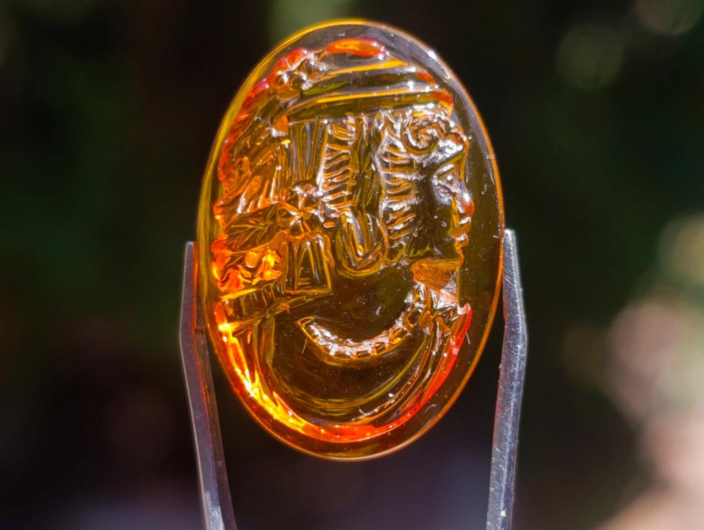 Hand Made Beautiful Fossil Amber Carved Princess Intaglio Cabochon x 1 From Poland
