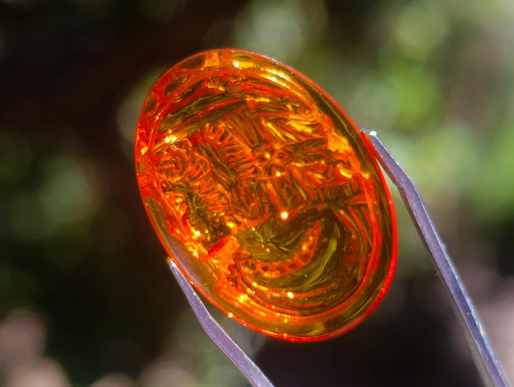 Hand Made Beautiful Fossil Amber Carved Princess Intaglio Cabochon x 1 From Poland