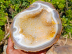 Polished and Natural Agate Geode with a Crystalline Centre x 1 From Maintirano, Madagascar