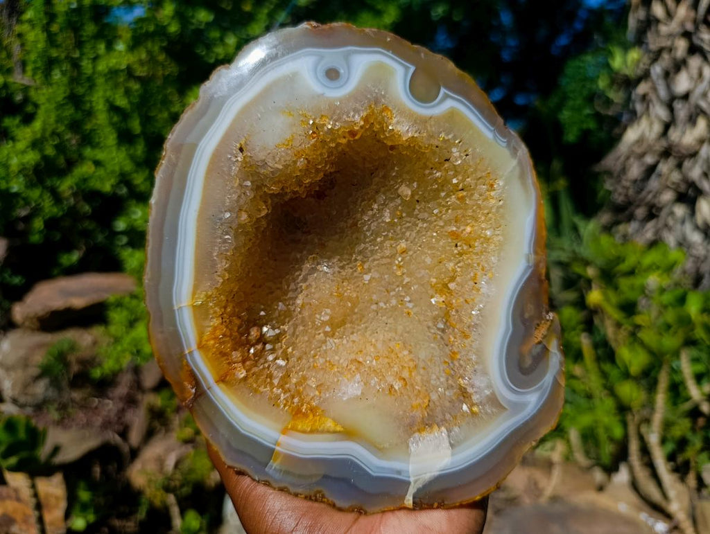 Polished and Natural Agate Geode with a Crystalline Centre x 1 From Maintirano, Madagascar