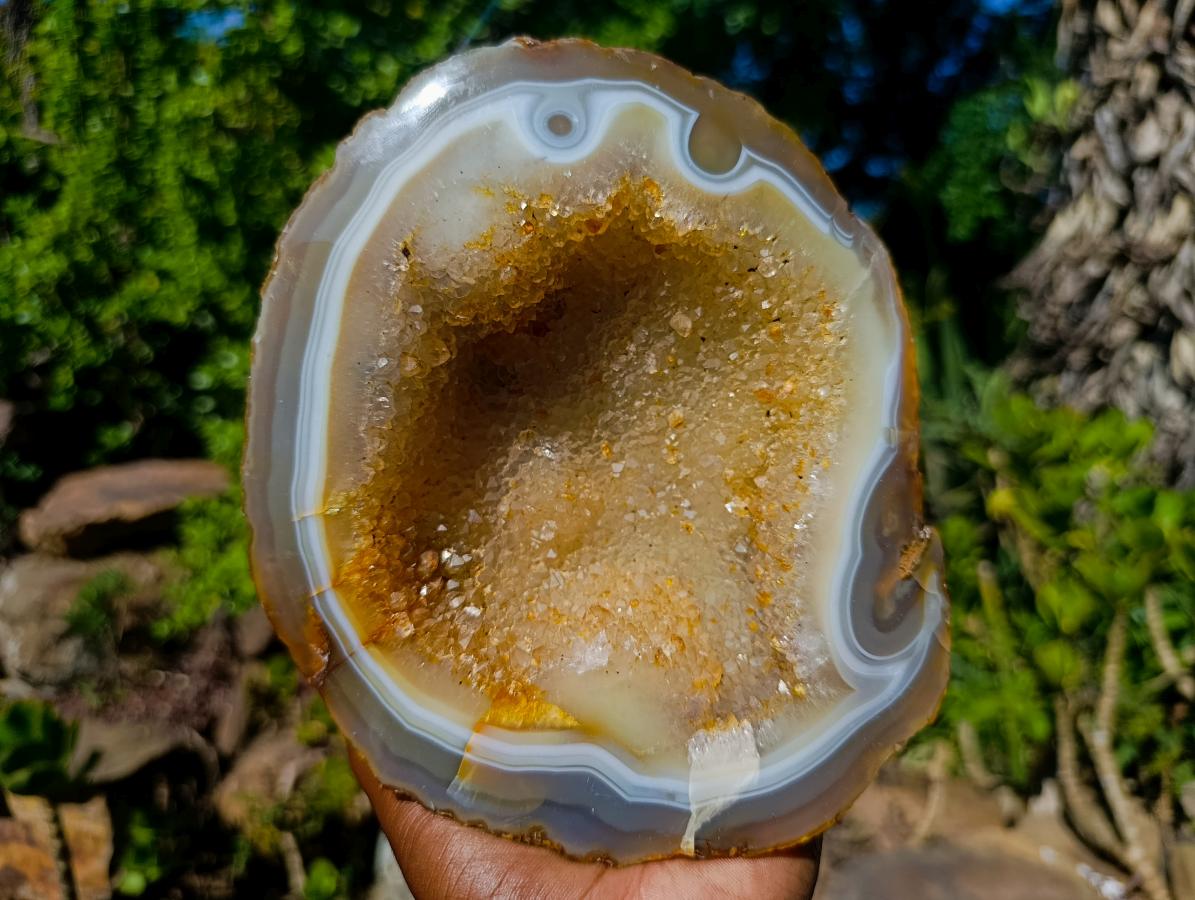 Polished and Natural Agate Geode with a Crystalline Centre x 1 From Maintirano, Madagascar