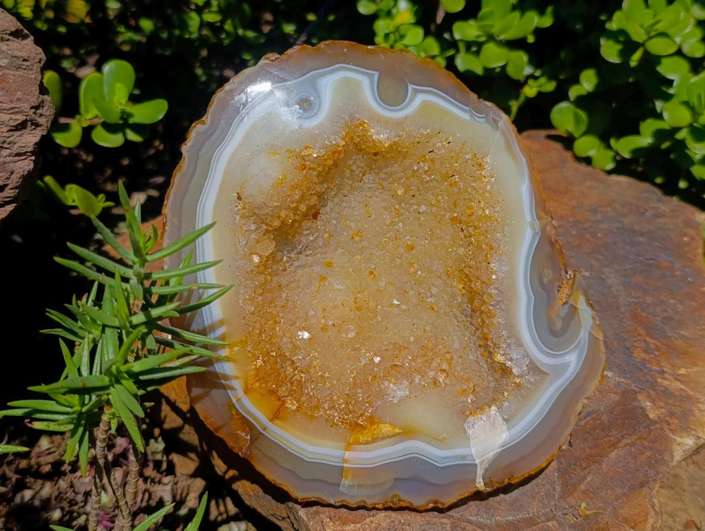 Polished and Natural Agate Geode with a Crystalline Centre x 1 From Maintirano, Madagascar