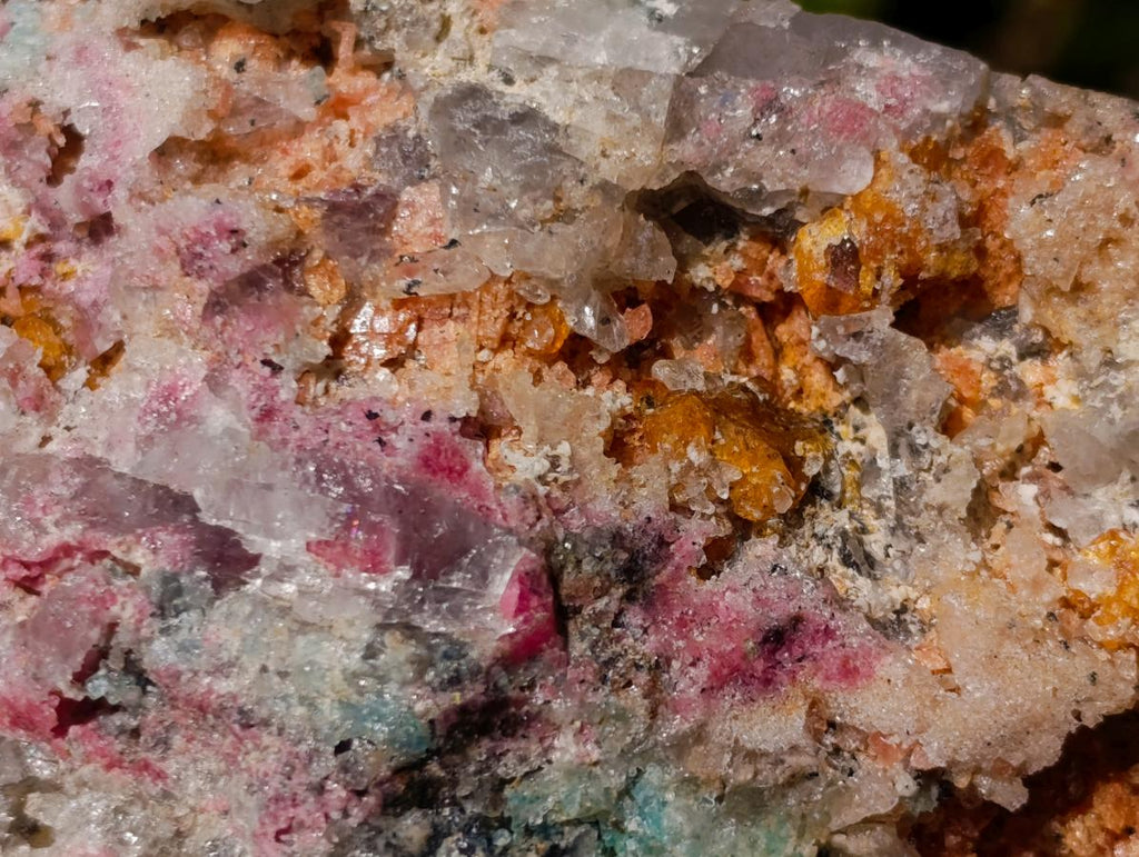 Natural Colourful Combination Piece of Red Rhodonite Amazonite and Spessartite Garnet x 1 From Great Dyke, Zimbabwe
