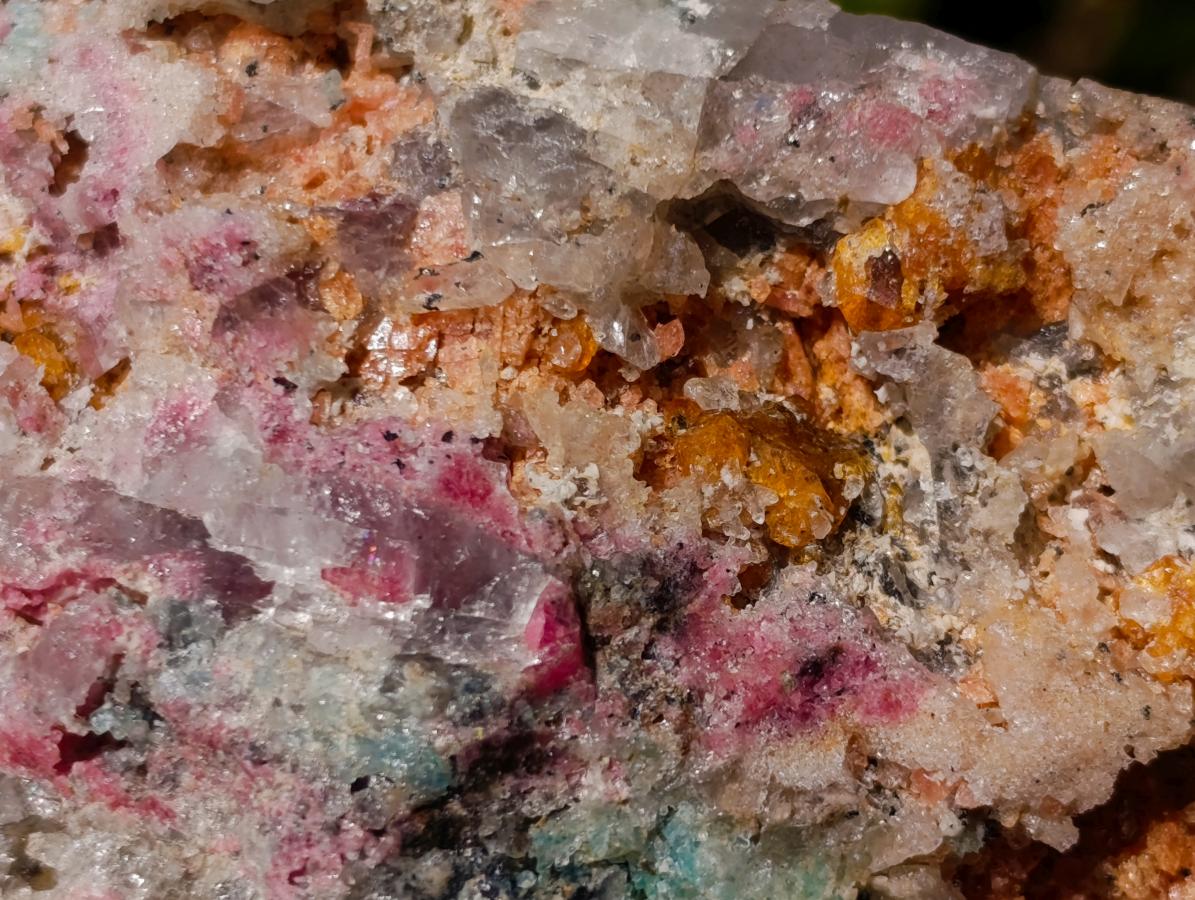 Natural Colourful Combination Piece of Red Rhodonite Amazonite and Spessartite Garnet x 1 From Great Dyke, Zimbabwe