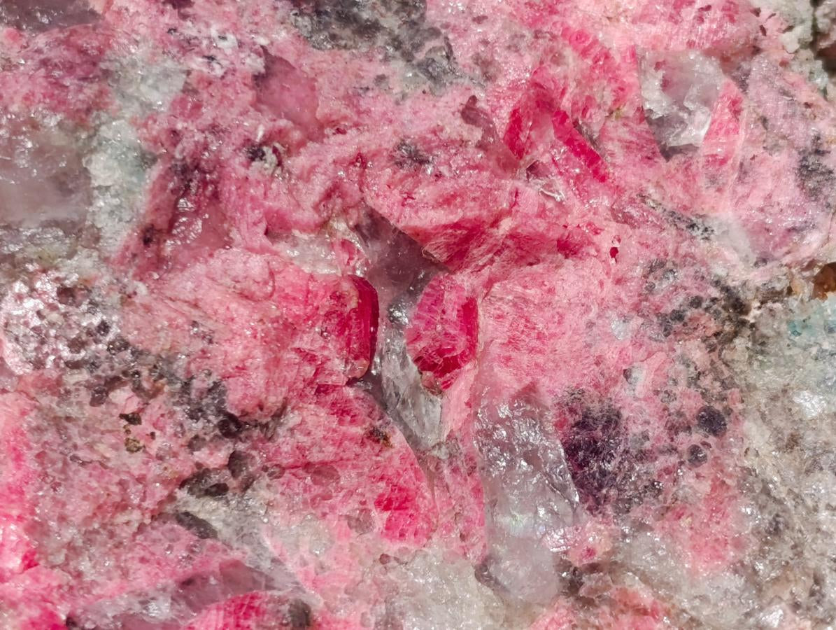 Natural Colourful Combination Piece of Red Rhodonite Amazonite and Spessartite Garnet x 1 From Great Dyke, Zimbabwe