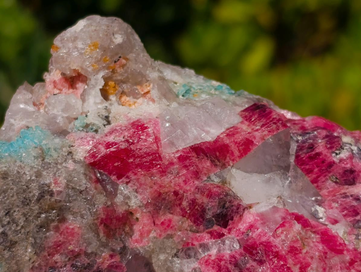 Natural Colourful Combination Piece of Red Rhodonite Amazonite and Spessartite Garnet x 1 From Great Dyke, Zimbabwe