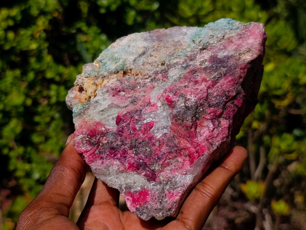 Natural Colourful Combination Piece of Red Rhodonite Amazonite and Spessartite Garnet x 1 From Great Dyke, Zimbabwe