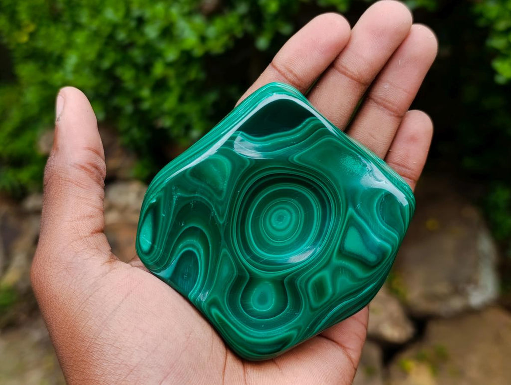 Polished Concentric Ring Patterned Malachite Display Free Form x 1 From Kolwezi, Congo