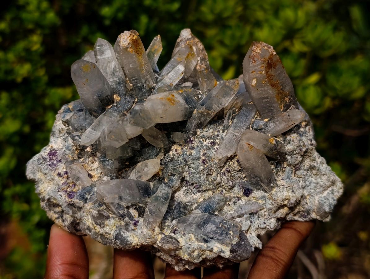 Natural Multi Directional Erongo Mountain Smokey Quartz Cluster with Foitite, Fluorite and Hyalite x 1 From Erongo, Namibia