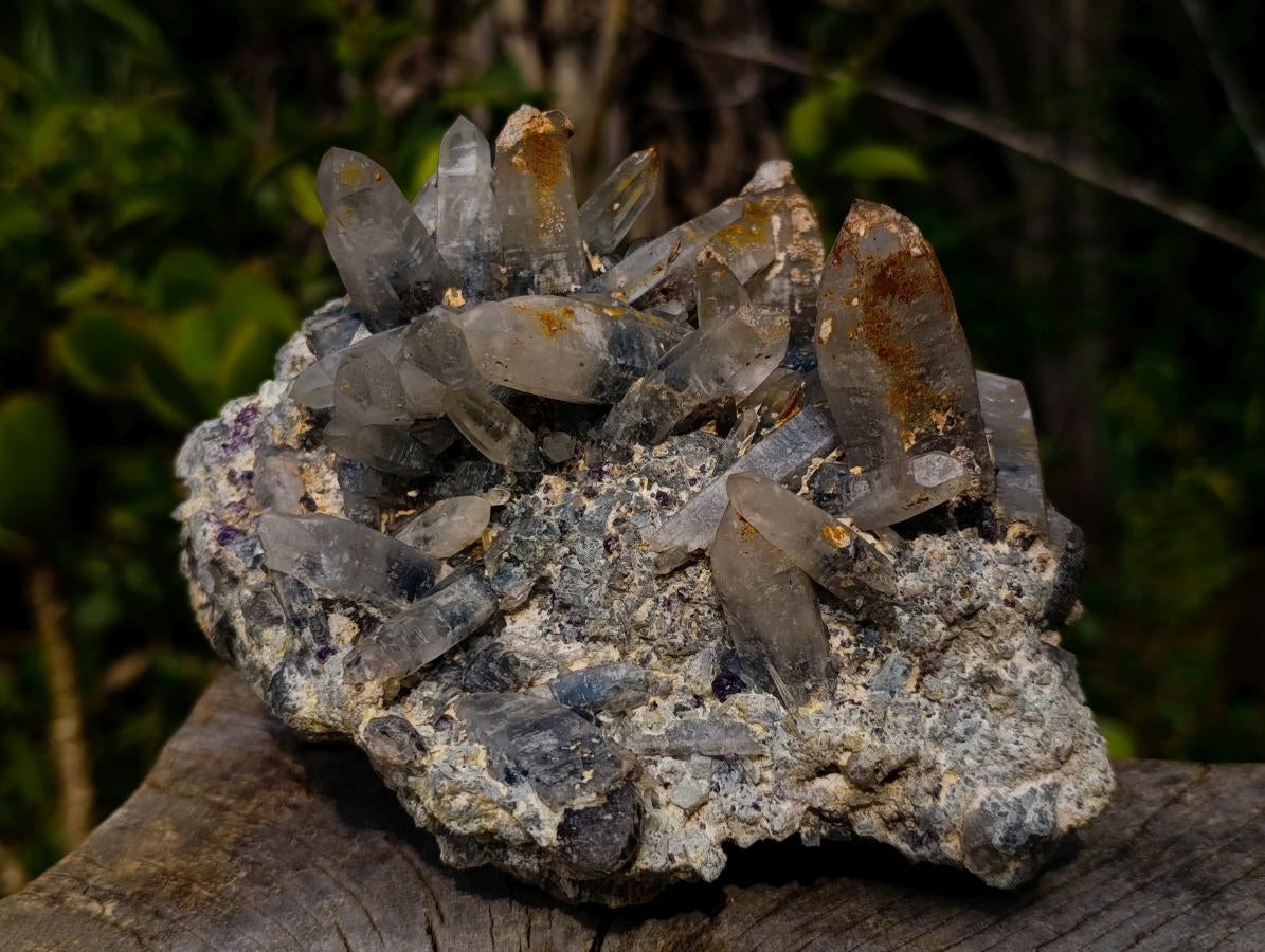 Natural Multi Directional Erongo Mountain Smokey Quartz Cluster with Foitite, Fluorite and Hyalite x 1 From Erongo, Namibia