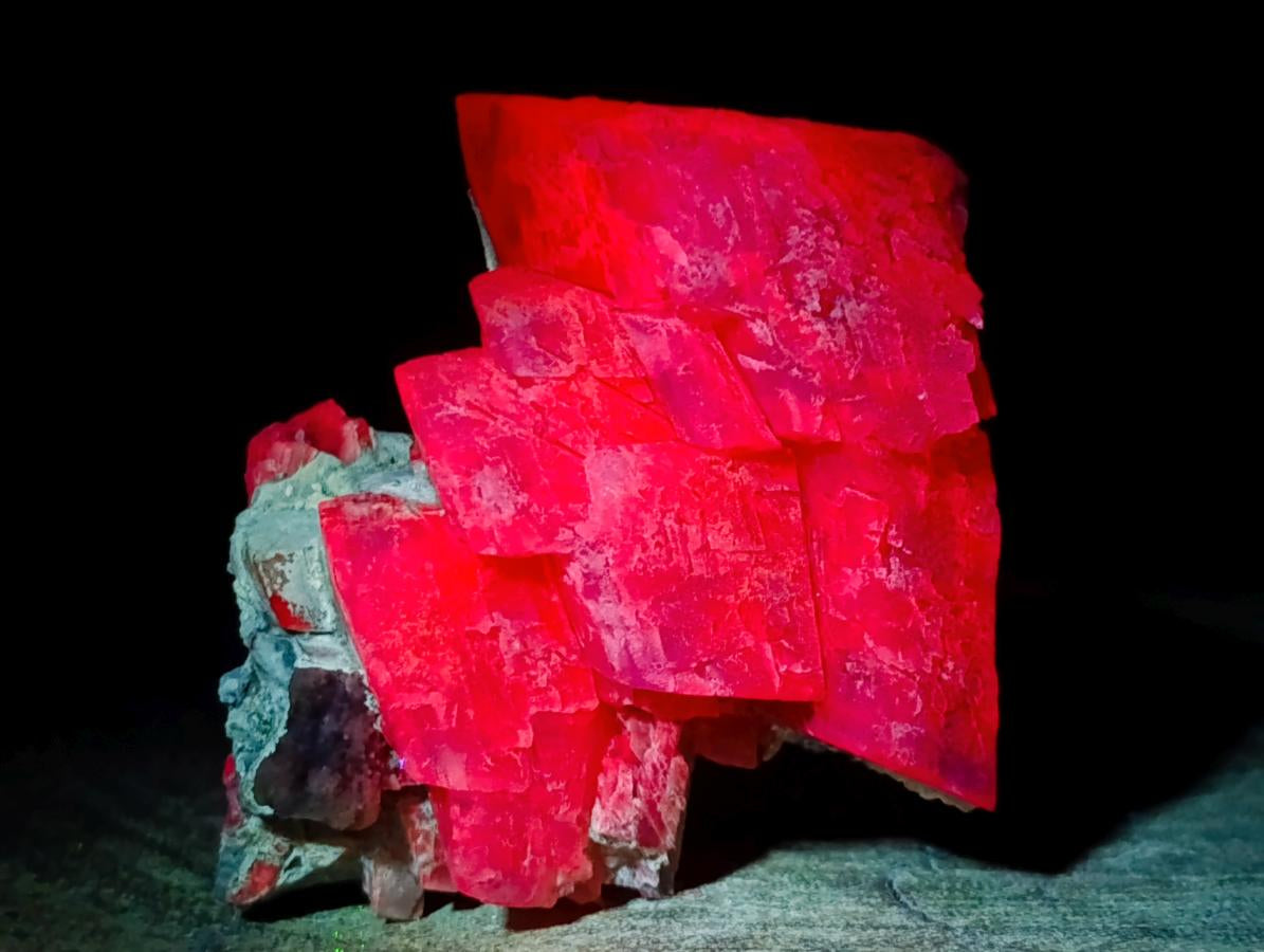 Natural Highly Fluorescent Stacked Lesotho Calcite Rhombohedral Crystal Cluster x 1 From Albert's Mountain, Lesotho