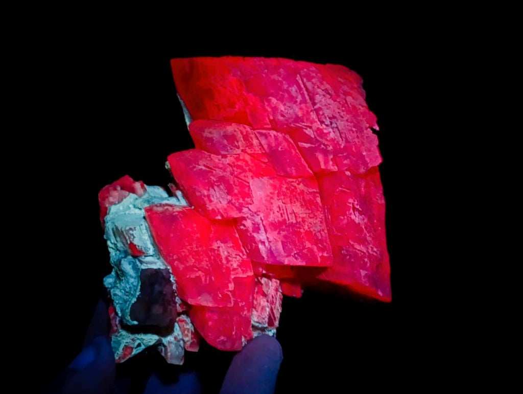 Natural Highly Fluorescent Stacked Lesotho Calcite Rhombohedral Crystal Cluster x 1 From Albert's Mountain, Lesotho