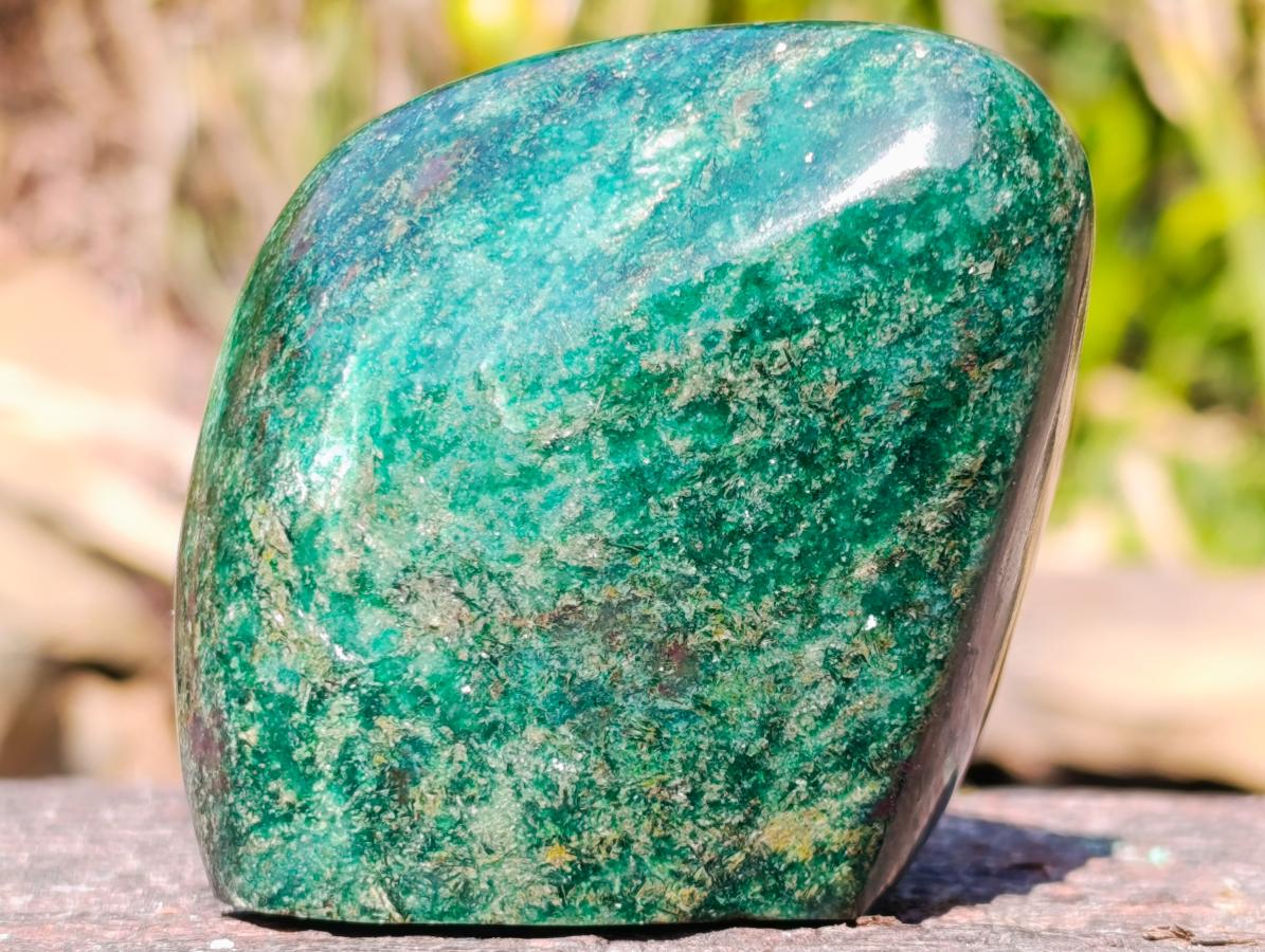 Polished Pair of Chrome Green Verdite Standing Display Piece and Palm Stone x 1 From Zimbabwe
