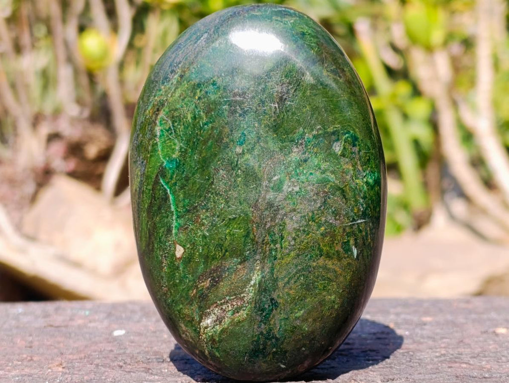 Polished Pair of Chrome Green Verdite Standing Display Piece and Palm Stone x 1 From Zimbabwe