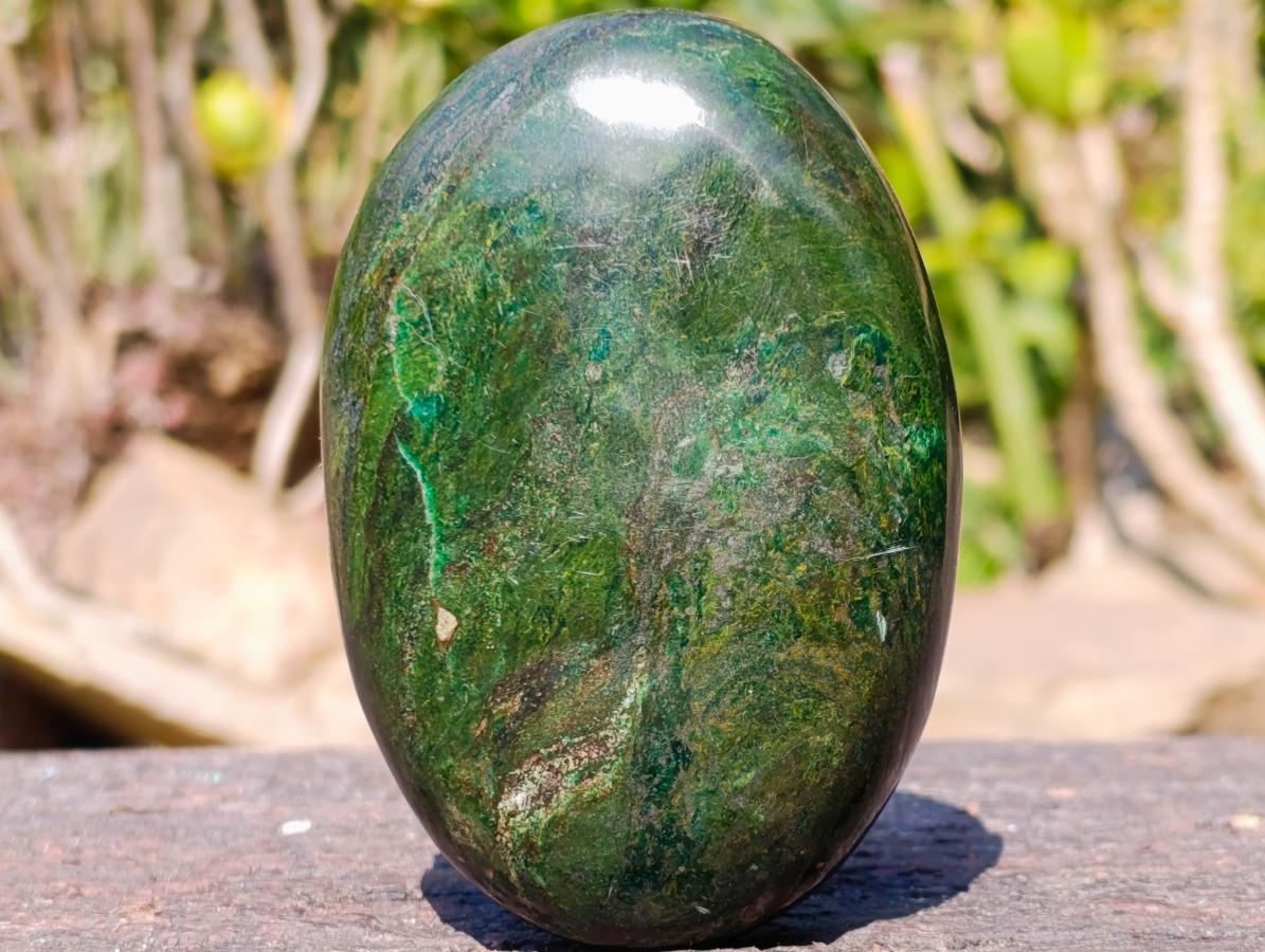 Polished Pair of Chrome Green Verdite Standing Display Piece and Palm Stone x 1 From Zimbabwe
