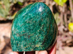 Polished Pair of Chrome Green Verdite Standing Display Piece and Palm Stone x 1 From Zimbabwe