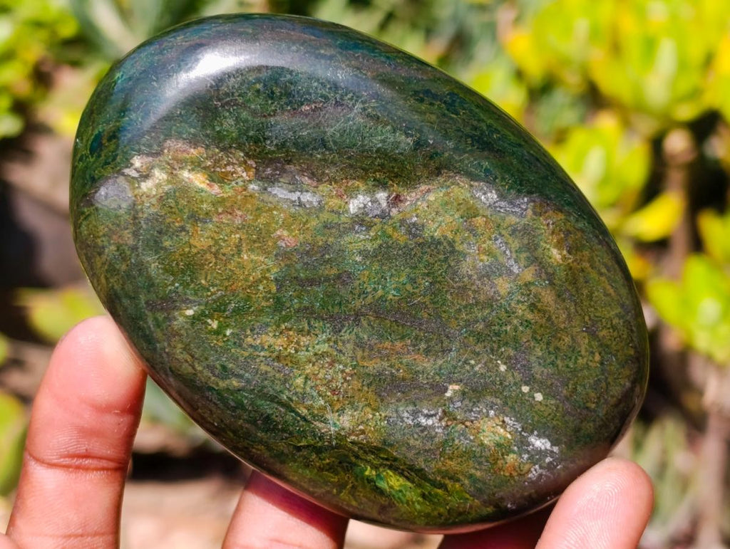 Polished Pair of Chrome Green Verdite Standing Display Piece and Palm Stone x 1 From Zimbabwe
