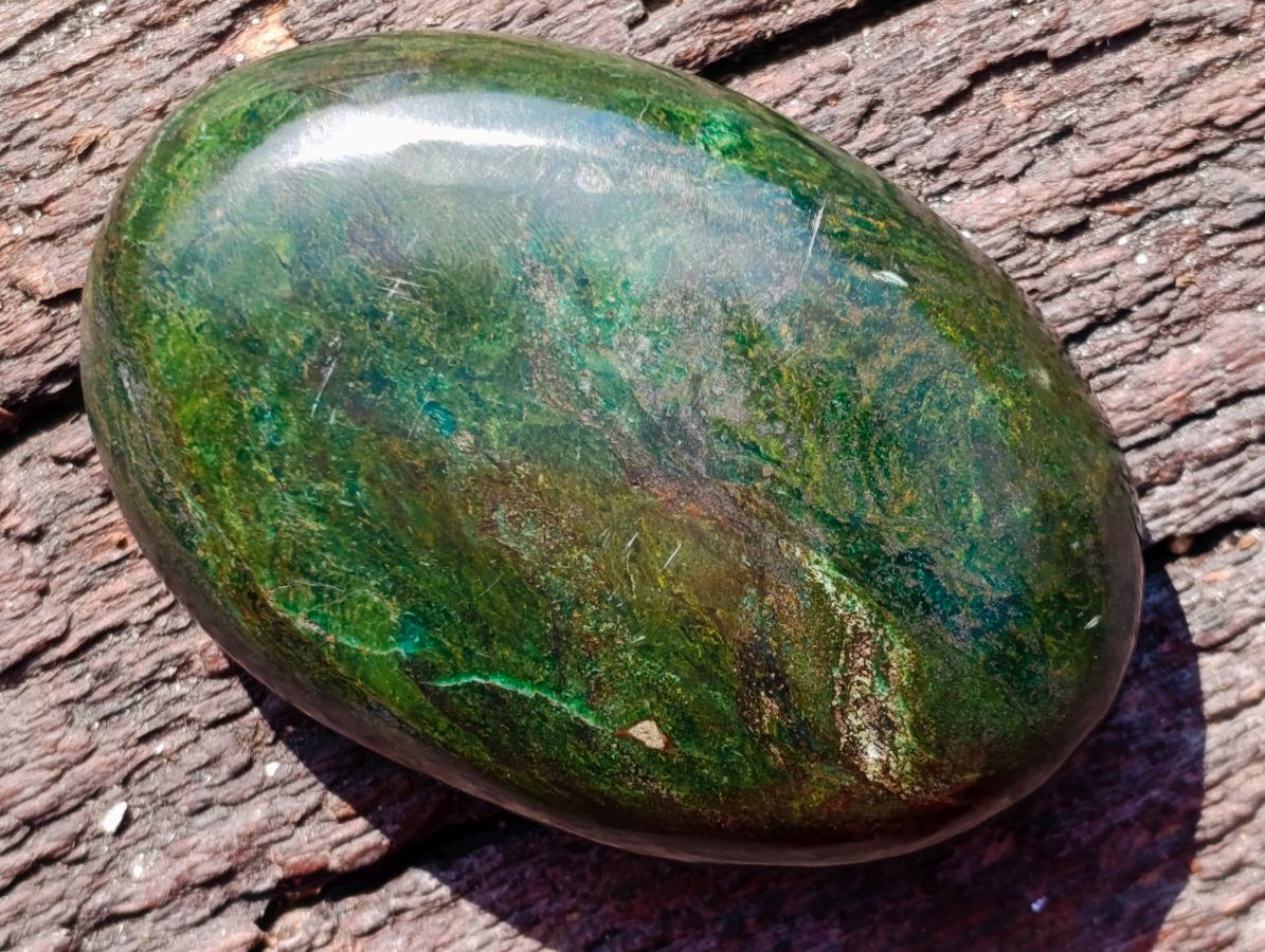 Polished Pair of Chrome Green Verdite Standing Display Piece and Palm Stone x 1 From Zimbabwe
