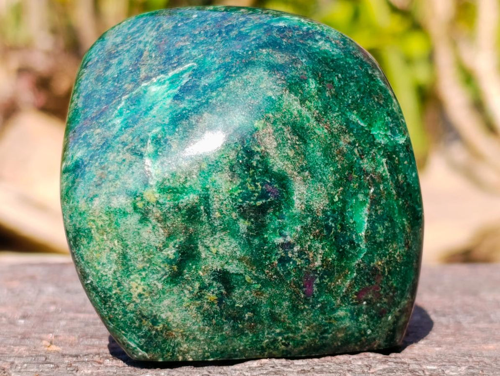 Polished Pair of Chrome Green Verdite Standing Display Piece and Palm Stone x 1 From Zimbabwe