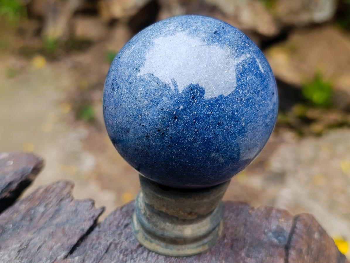 Polished Blue Lazulite Sphere with Wooden Stand x 1 From Madagascar