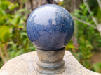 Polished Blue Lazulite Sphere with Wooden Stand x 1 From Madagascar