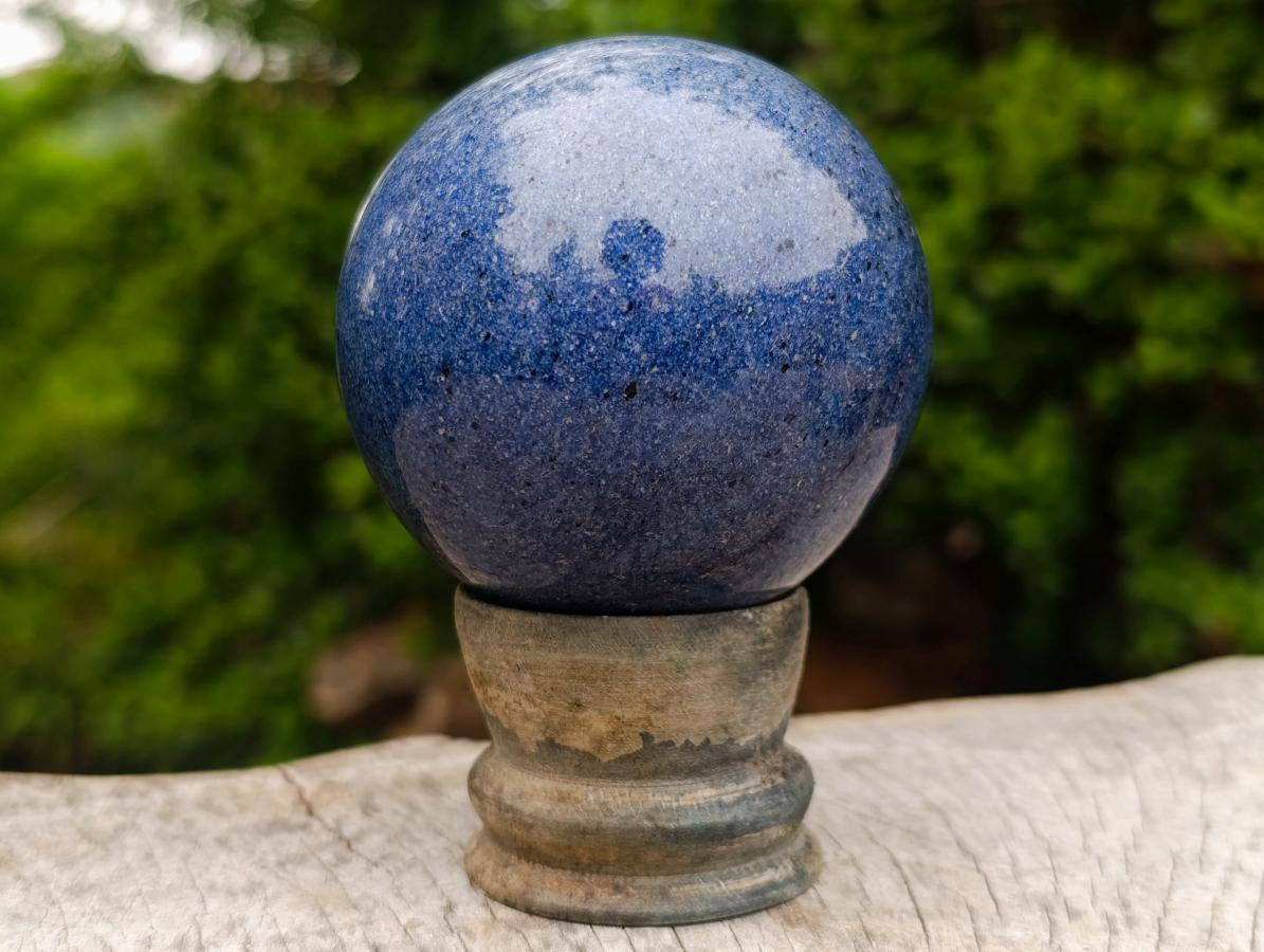 Polished Blue Lazulite Sphere with Wooden Stand x 1 From Madagascar