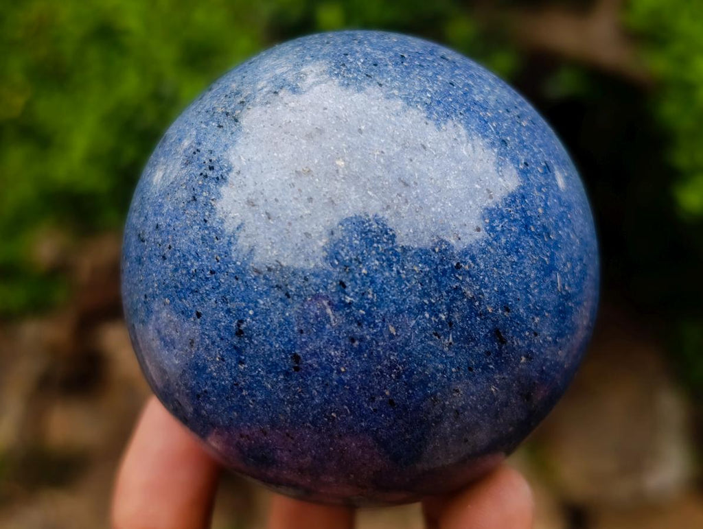 Polished Blue Lazulite Sphere with Wooden Stand x 1 From Madagascar