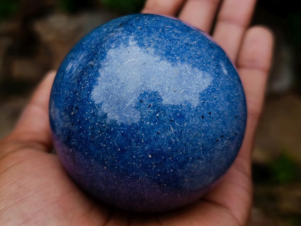 Polished Blue Lazulite Sphere with Wooden Stand x 1 From Madagascar