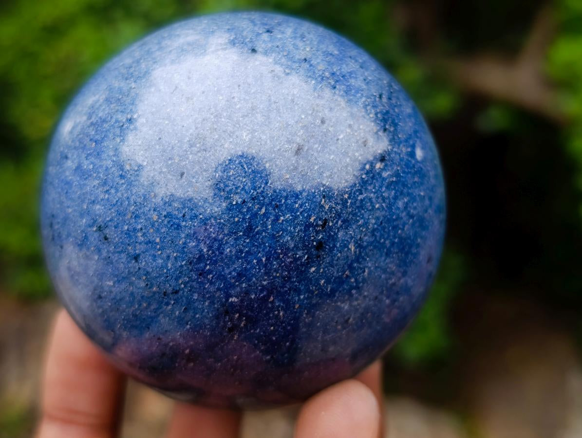 Polished Blue Lazulite Sphere with Wooden Stand x 1 From Madagascar