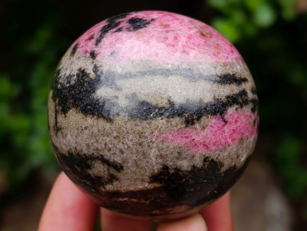 Polished Pink White and Black Banded Rhodonite Gemstone Egg x 1 From Madagascar
