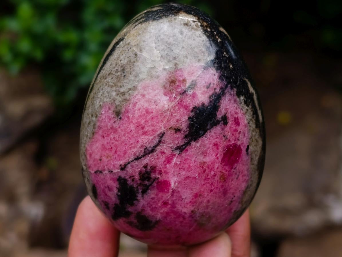 Polished Pink White and Black Banded Rhodonite Gemstone Egg x 1 From Madagascar