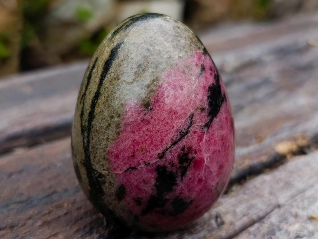 Polished Pink White and Black Banded Rhodonite Gemstone Egg x 1 From Madagascar