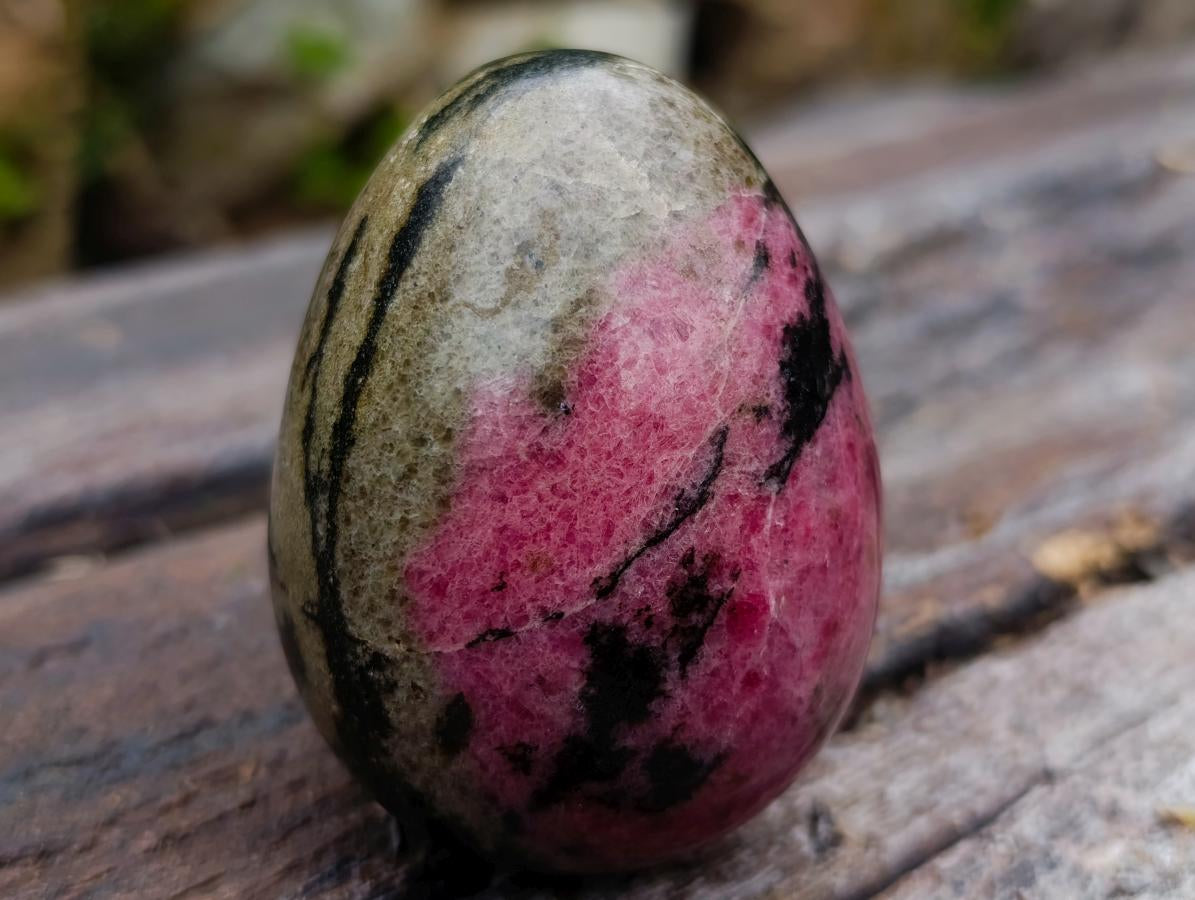 Polished Pink White and Black Banded Rhodonite Gemstone Egg x 1 From Madagascar