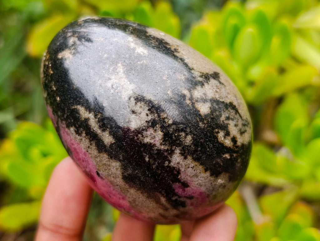 Polished Pink White and Black Banded Rhodonite Gemstone Egg x 1 From Madagascar