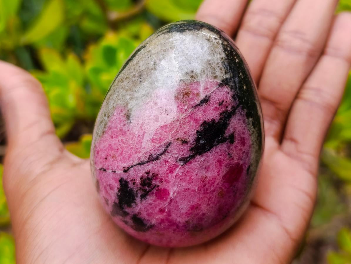 Polished Pink White and Black Banded Rhodonite Gemstone Egg x 1 From Madagascar