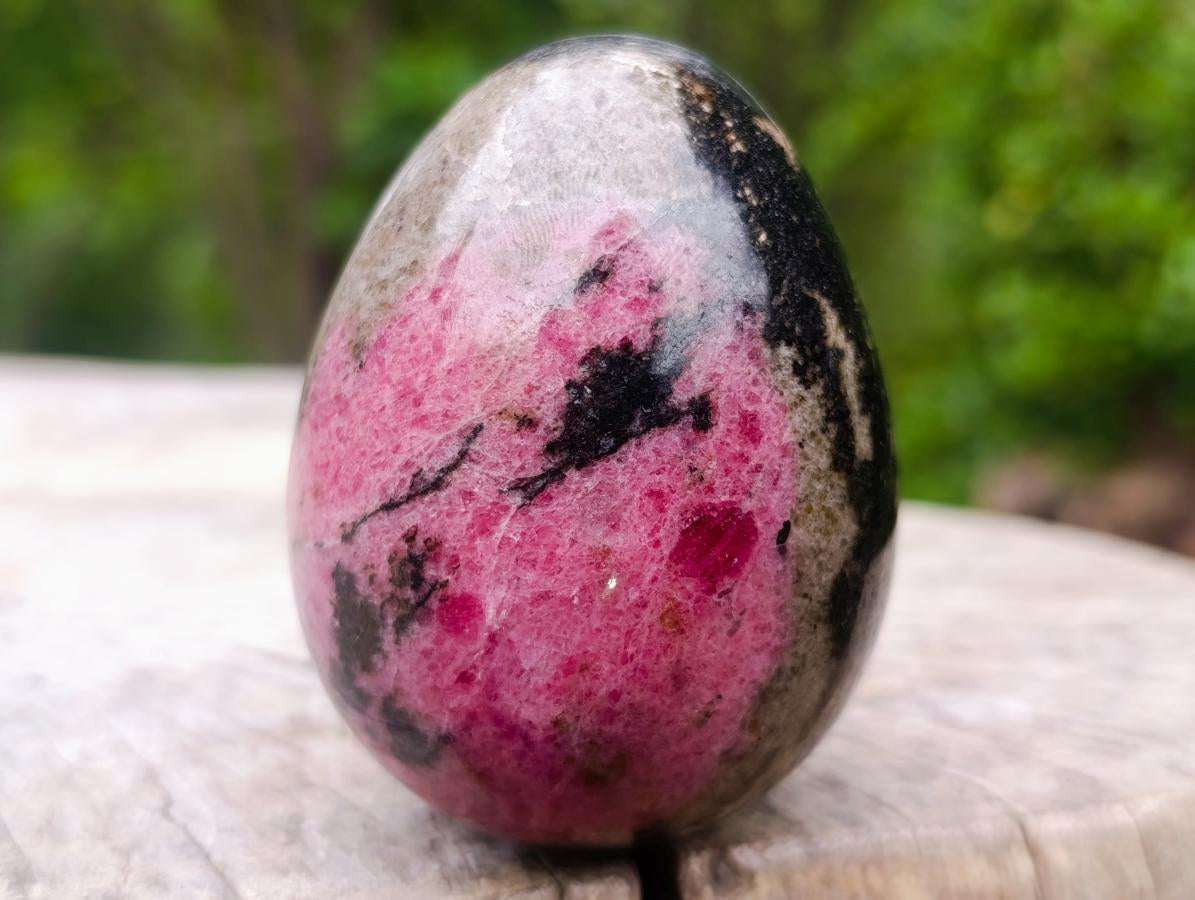 Polished Pink White and Black Banded Rhodonite Gemstone Egg x 1 From Madagascar