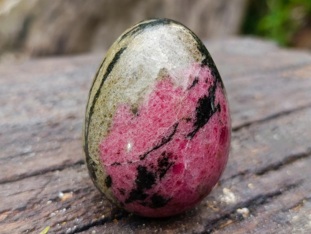 Polished Pink White and Black Banded Rhodonite Gemstone Egg x 1 From Madagascar