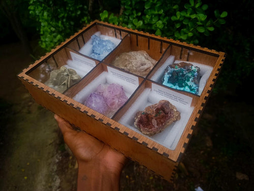 Natural Mixed Collectors Set of 6 African Minerals in a Wooden Display Box x 1 From Southern Africa