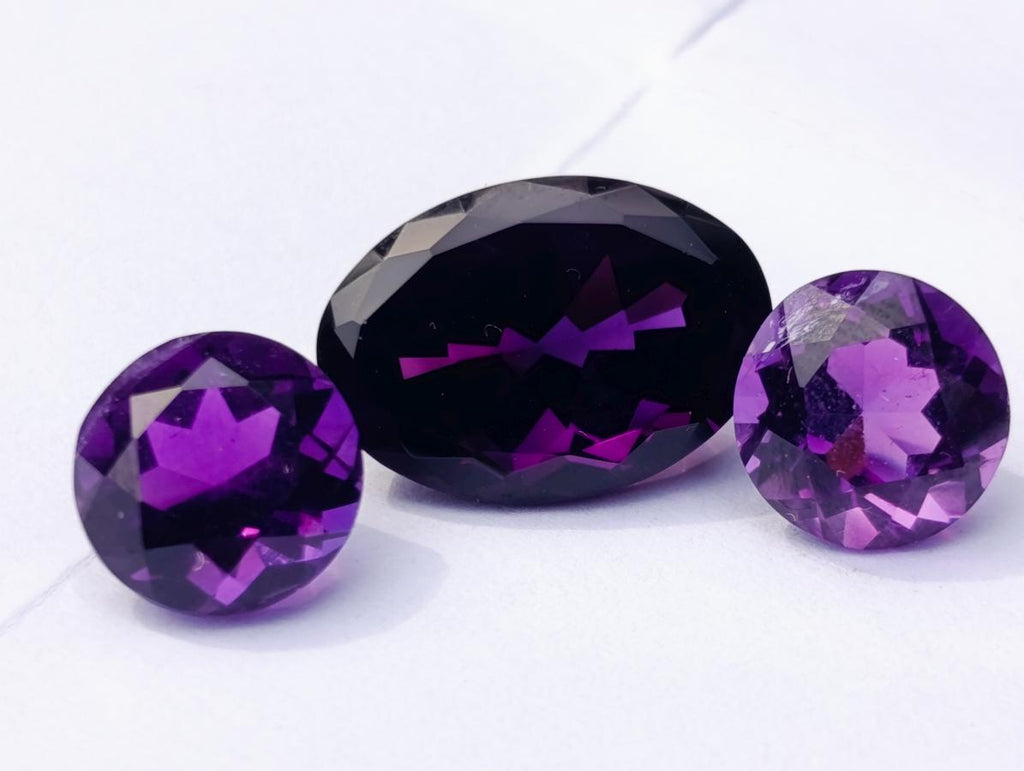 Polished Set of 3 Amethyst Faceted Gemstones x 1 From Zambia