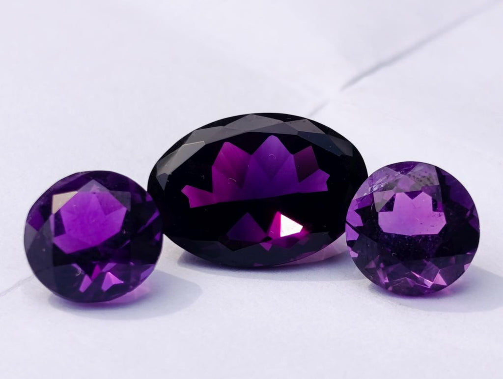 Polished Set of 3 Amethyst Faceted Gemstones x 1 From Zambia
