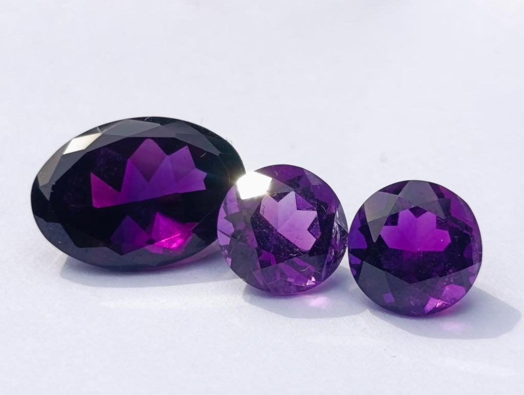 Polished Set of 3 Amethyst Faceted Gemstones x 1 From Zambia