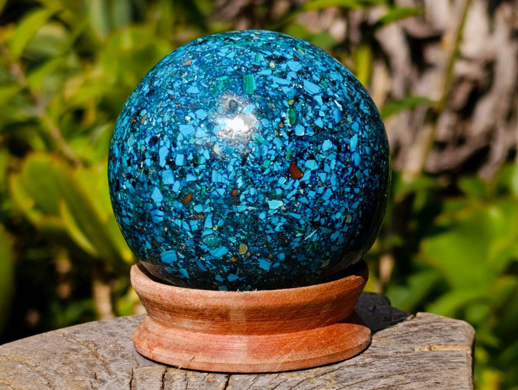 Polished Bright Silica Chrysocolla, Azurite and Malachite Conglomerate Sphere x 1 From Congo