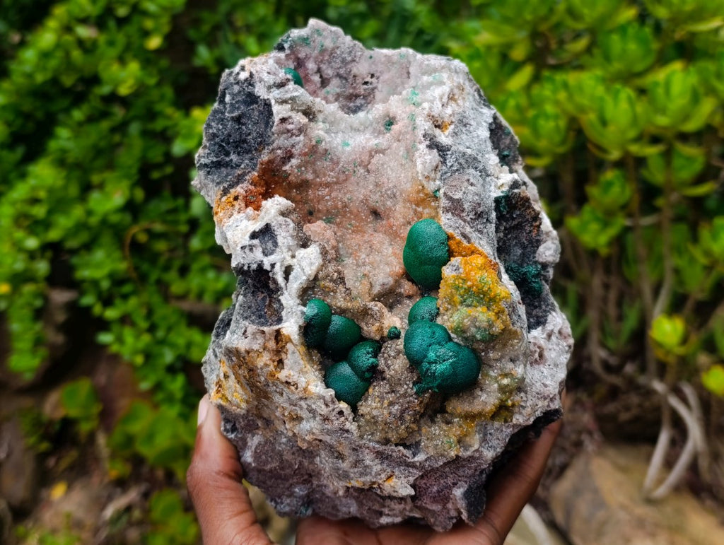 Natural Large Rare Ball Malachite on Quartz and Dolomite Specimen x 1 From Mindingi Mine, Congo